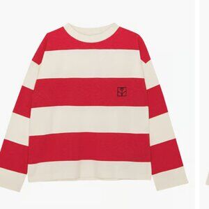 The Campamento Round Neck Striped Cotton T-shirt - Red  Girls Size 7/8